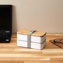 Lunch box 10L à double niveaux en plastique avec couvert et bande élastique