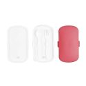 Coffret lunch box à double compartiment en plastique rose et blanc avec couverts et pochon