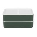 Coffret lunch box à double compartiment vert avec couverts, bouteille isotherme et pochon