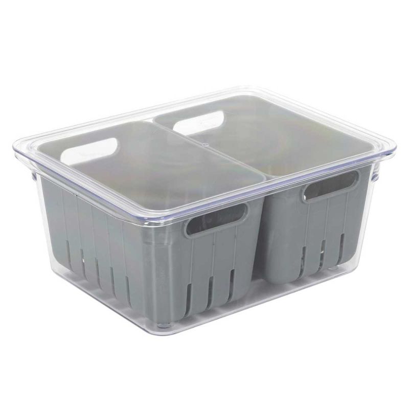 Boite de conservation transparente avec 2 bacs amovibles gris