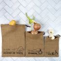 Lot de 3 sacs de conservation en toile de jute 3 tailles différentes
