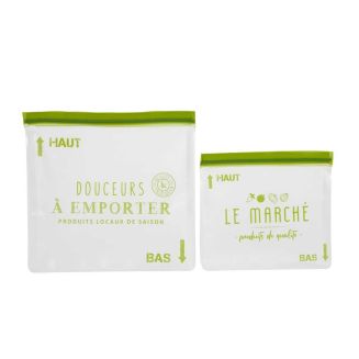 Lot de 2 sachets transparents réutilisables et hermétiques fermeture à zip