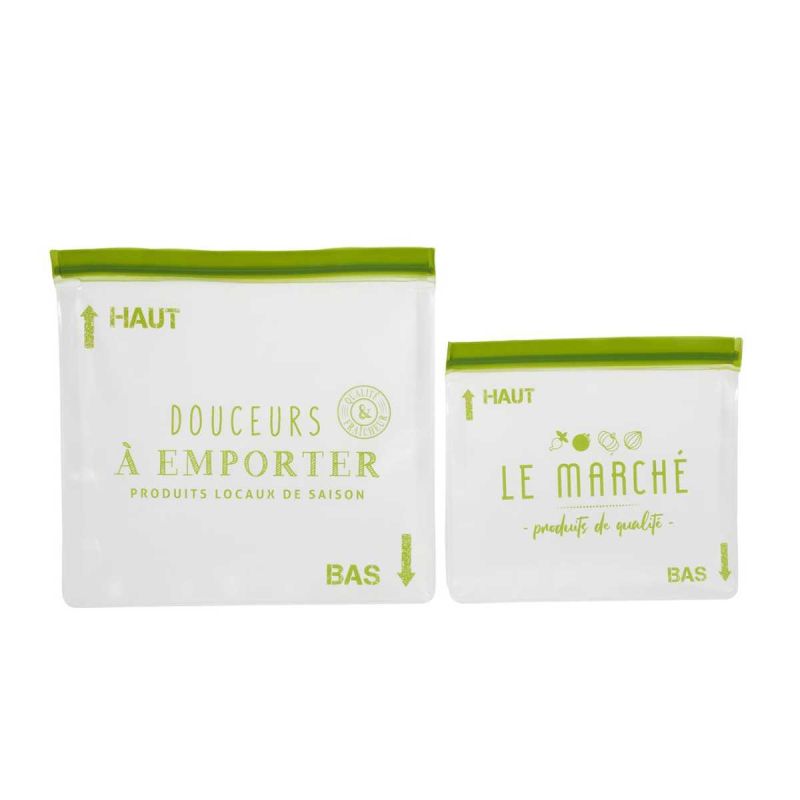 Lot de 2 sachets transparents réutilisables et hermétiques fermeture à zip Lot de 2 sachets transparents réutilisables et hermétiques fermeture à zip