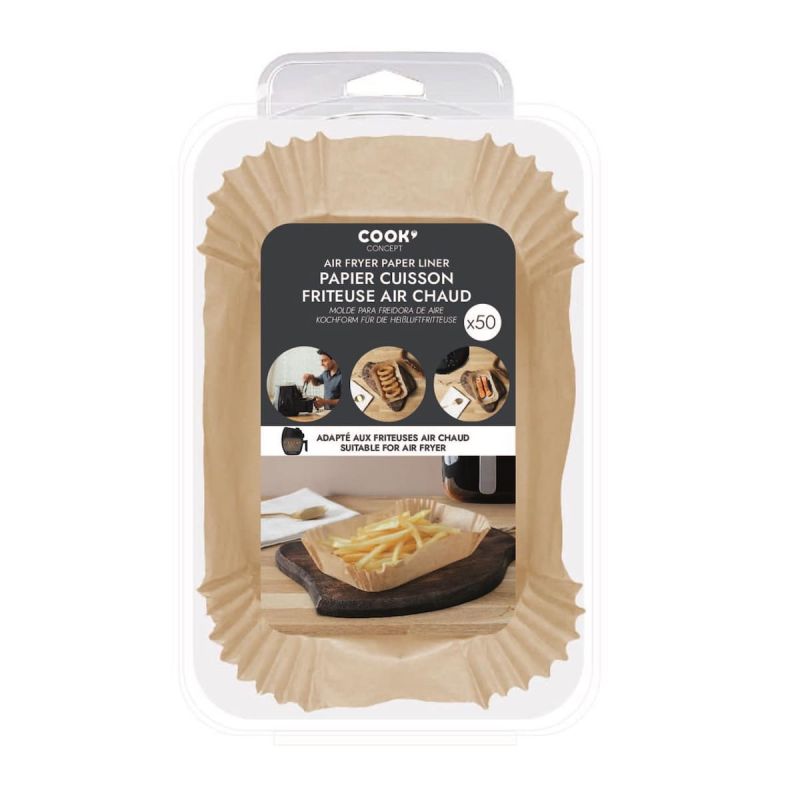 Pack de 50 papiers cuisson rectangulaires spécial friteuse à air chaud Pack de 50 papiers cuisson rectangulaires spécial friteuse à air chaud