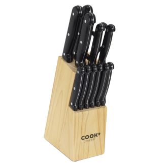 Bloc bois avec 11 couteaux et une paire de ciseaux