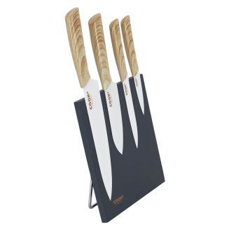 Ensemble de 4 couteaux de cuisinemanches bois avec bloc incliné aimanté
