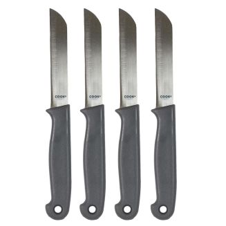 Lot de 4 couteaux découpe facile lame dentelée en acier inoxydable et manches noir