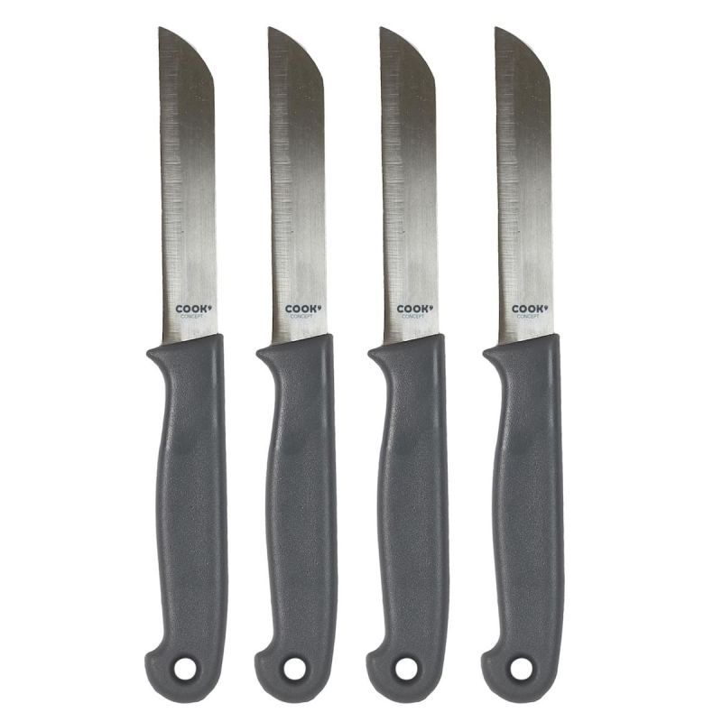 Lot de 4 couteaux découpe facile lame dentelée en acier inoxydable et manches noir Lot de 4 couteaux découpe facile lame dentelée en acier inoxydable et manches noir
