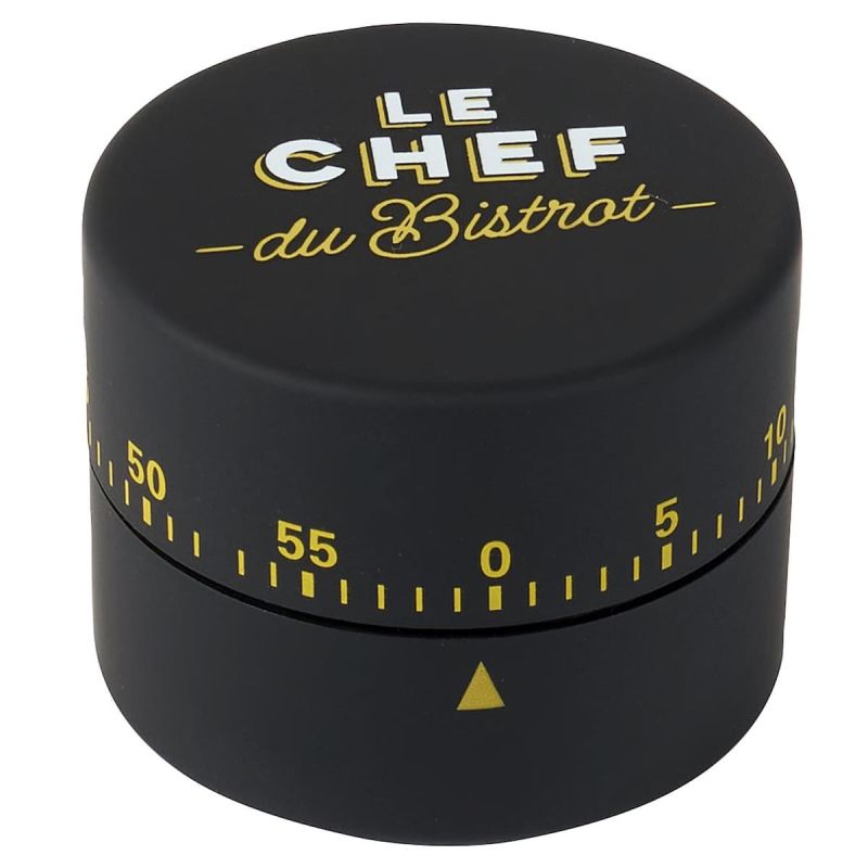 Minuteur mécanique rond noir sérigraphie Bistrot