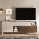 CARLO - Meuble TV 2 portes 1 Tiroir Laqué Beige et Aspect Bois Finition Mercure