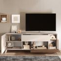 CARLO - Meuble TV 2 portes 1 Tiroir Laqué Beige et Aspect Bois Finition Mercure