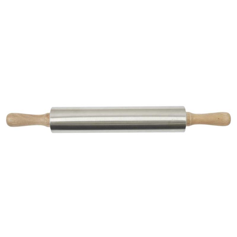 Rouleau à pâtisserie en acier inoxydable et bois Rouleau à pâtisserie en acier inoxydable et bois
