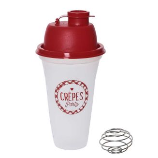 Shaker gradué pour pâte à crêpes en plastique translucide et rouge
