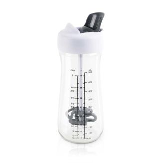 Shaker avec bec verseur et mélangeur transparent, gris et blanc