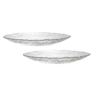 Set de 2 plats ronds en plastique transparent texturé martelé (Ø42,5 cm)