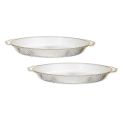 Set de 2 plats rond en plastique transparent texturé avec contour doré (L38,5 cm)