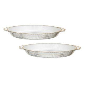 Set de 2 plats rond en plastique transparent texturé avec contour doré (L38,5 cm)