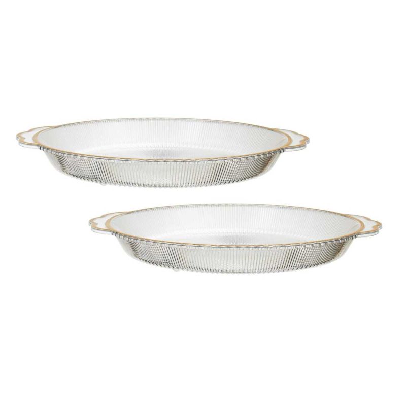Set de 2 plats rond en plastique transparent texturé avec contour doré (L38,5 cm) Set de 2 plats rond en plastique transparent texturé avec contour doré (L38,5 cm)