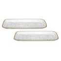 Set de 2 plats de service en plastique transparent motif feuilles avec contour doré (L34 cm)