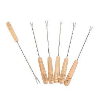 Pack de 6 piques à fondue en acier inoxydable avec manche bois