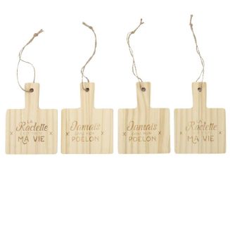 Pack de 4 repose-poelons à raclette en bois gravés