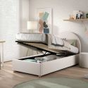 Lit coffre 90x200cm Tête de Lit Demi-Lune Tissu Bouclé Blanc - CONNIE