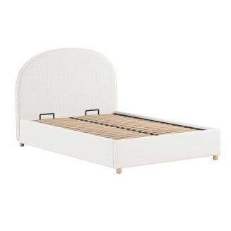 Lit coffre 140x200cm Tête de Lit Demi-Lune Tissu Bouclé Blanc - CONNIE