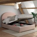 Lit coffre 140x200cm Tête de Lit Demi-Lune Tissu Bouclé Rose - CONNIE