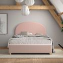 Lit coffre 140x200cm Tête de Lit Demi-Lune Tissu Bouclé Rose - CONNIE