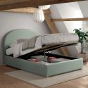 Lit coffre 140x200cm Tête de Lit Demi-Lune Tissu Bouclé Vert Olive - CONNIE