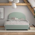 Lit coffre 140x200cm Tête de Lit Demi-Lune Tissu Bouclé Vert Olive - CONNIE