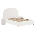 Pack Lit coffre 140x200cm Tête Demi-Lune + 2 Poufs Tissu Bouclé Blanc - CONNIE