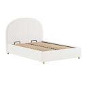 Pack Lit coffre 140x200cm Tête Demi-Lune + 2 Poufs Tissu Bouclé Blanc - CONNIE