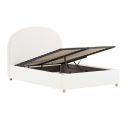 Pack Lit coffre 140x200cm Tête Demi-Lune + 2 Poufs Tissu Bouclé Blanc - CONNIE