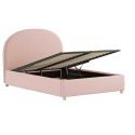 Pack Lit coffre 140x200cm Tête Demi-Lune + 2 Poufs Tissu Bouclé Rose - CONNIE