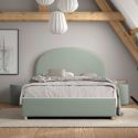 Pack Lit coffre 140x200cm Tête Demi-Lune + 2 Poufs Tissu Bouclé Vert Olive - CONNIE