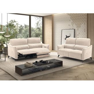 Ensemble Canapé relax électrique + canapé fixe tissu Waterproof Beige - BURGOS