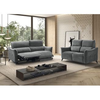Ensemble Canapé relax électrique + canapé fixe tissu Waterproof Gris - BURGOS