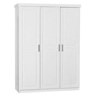 ALASKA - Armoire 3 Portes + Penderie Bois Massif Vernis Blanc