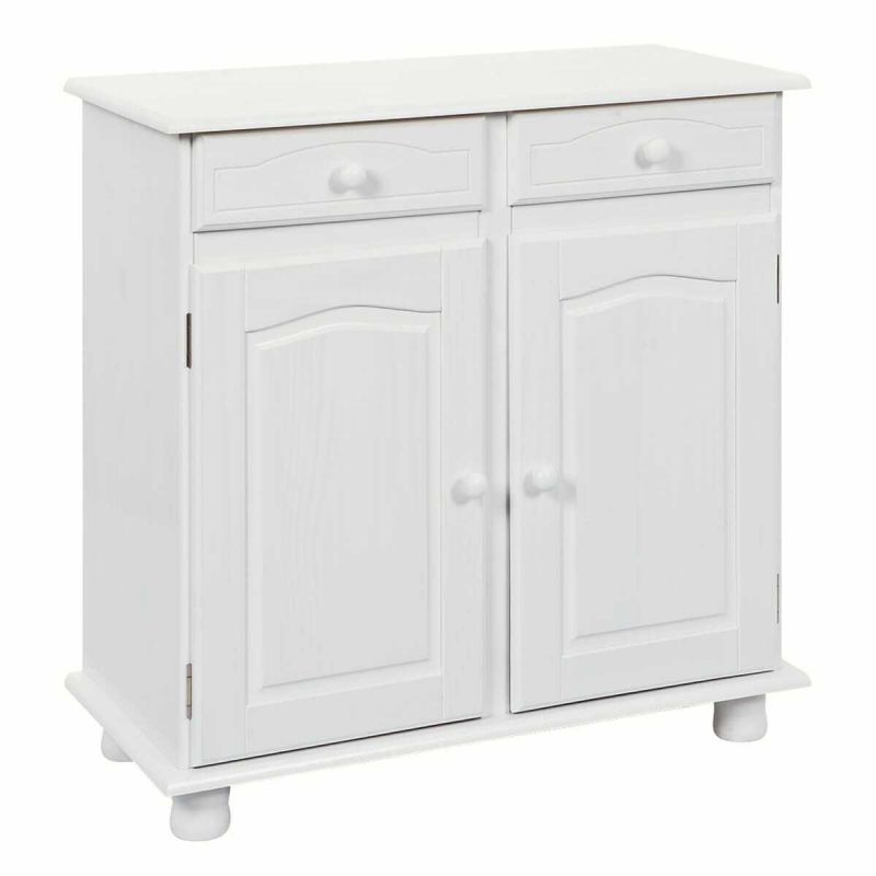 LAURIE -Meuble 2 Portes 2 Tiroirs Bois Massif Vernis Blanc LAURIE -Meuble 2 Portes 2 Tiroirs Bois Massif Vernis Blanc