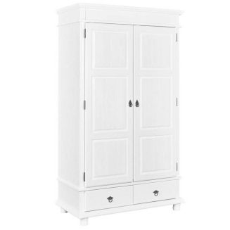 TRISTAN - Armoire 2 Portes 2 Tiroirs Bois Massif Vernis Blanc