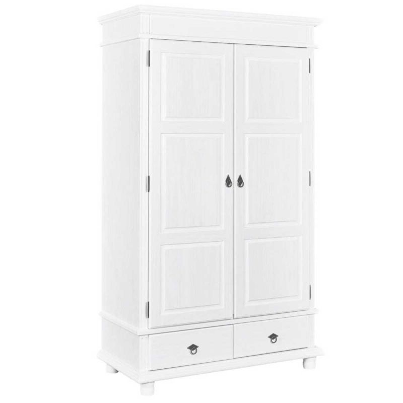TRISTAN - Armoire 2 Portes 2 Tiroirs Bois Massif Vernis Blanc TRISTAN - Armoire 2 Portes 2 Tiroirs Bois Massif Vernis Blanc