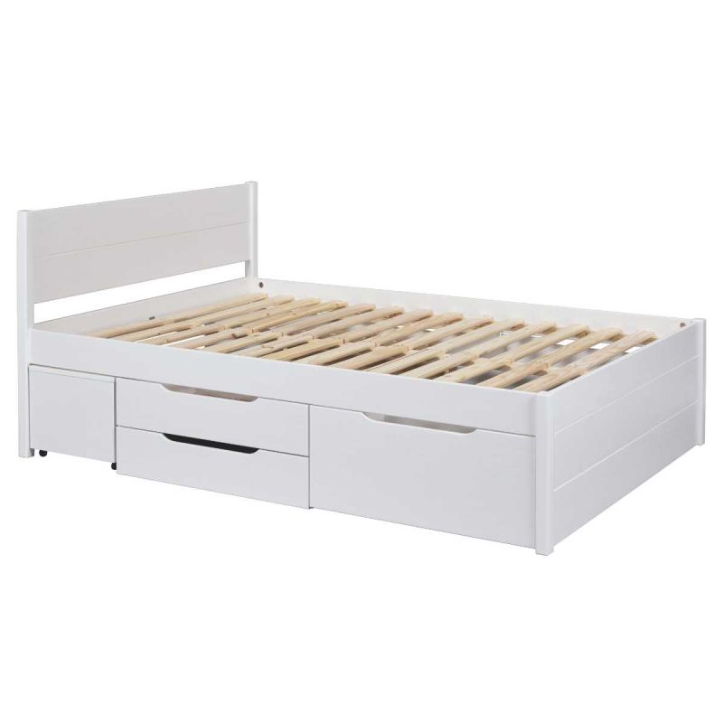Lit 140x200cm multi-rangement en pin massif vernis blanc - EFECT Lit 140x200cm multi-rangement en pin massif vernis blanc - EFECT