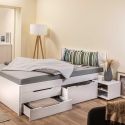 Lit 140x200cm multi-rangement en pin massif vernis blanc - EFECT