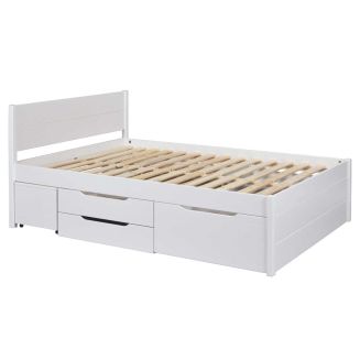 Lit 160x200cm multi-rangement en pin massif vernis blanc - EFECT