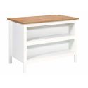 Ilot de Cuisine Blanc et Plateau Effet Bois avec un côté 1 porte 3 tiroirs et 1 côté 2 étagères - KENNY