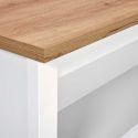 Ilot de Cuisine Blanc et Plateau Effet Bois avec un côté 1 porte 3 tiroirs et 1 côté 2 étagères - KENNY