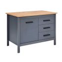 Ilot de Cuisine Anthracite et Plateau Effet Bois avec un côté 1 porte 3 tiroirs et 1 côté 2 étagères - KENNY