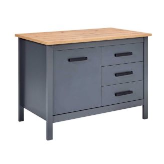 Ilot de Cuisine Anthracite et Plateau Effet Bois avec un côté 1 porte 3 tiroirs et 1 côté 2 étagères - KENNY