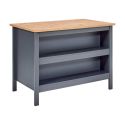 Ilot de Cuisine Anthracite et Plateau Effet Bois avec un côté 1 porte 3 tiroirs et 1 côté 2 étagères - KENNY